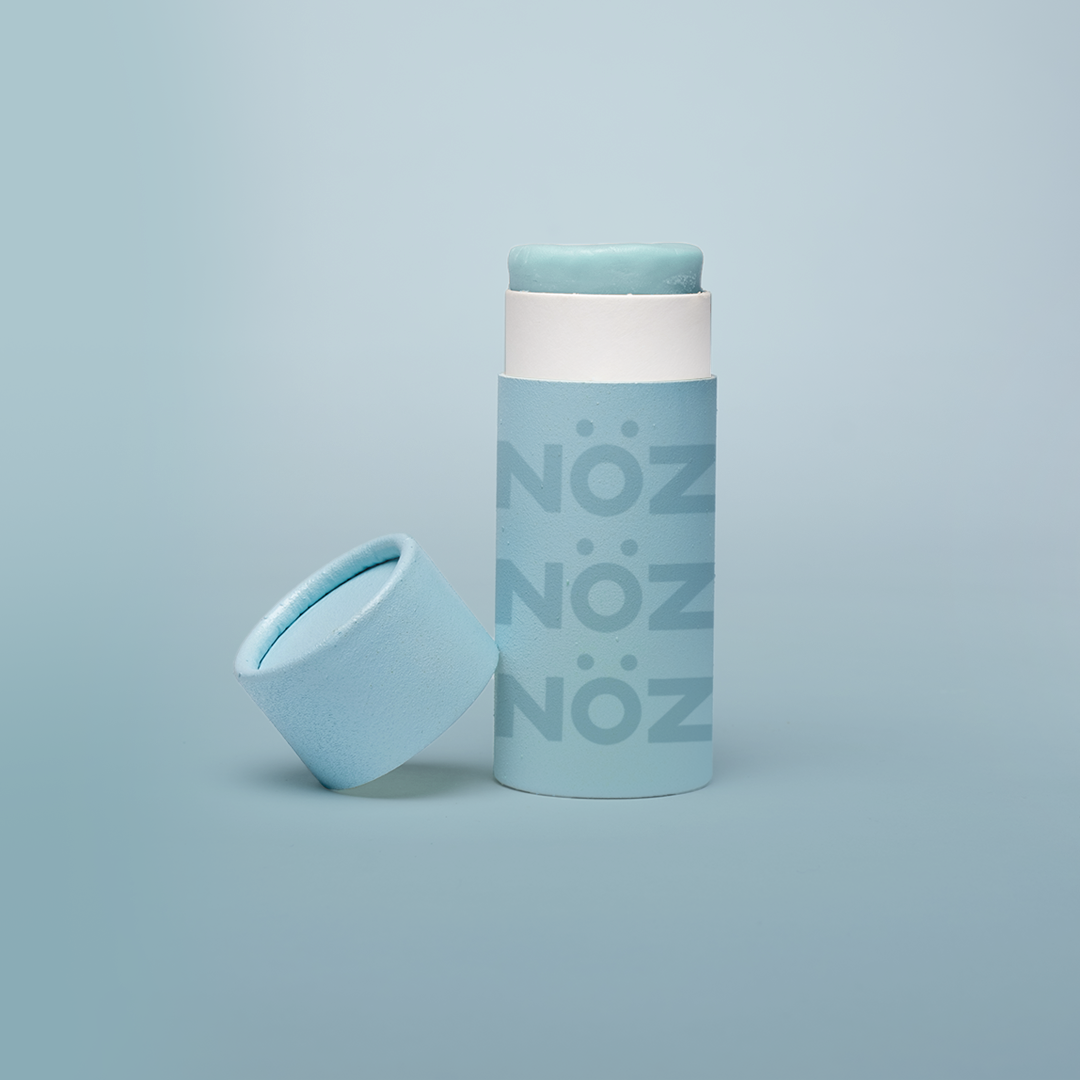 Full view of Nöz sunscreen stick in blue